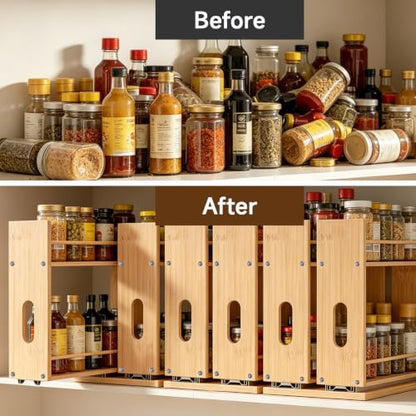 Bamboo Spice Rack Organizer for Cabinet, Pull Out Seasoning Rack Kitchen Spice Organizer, Sliding Spicy Shelf Pantry Countertop Vertical Organization, 2 Drawers, 2-Tier - size: 6" Wide, 2 Drawers(1.85" Wide), 2-Tier