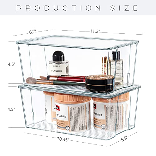 Hudgan Clear Plastic Storage Organizer Bins with Acrylic Lids for Home Office, Kitchen, Cupboard, Pantry Shelves, Medicine Cabinet, Craft Rooms - 4.5-Inches Tall - 4 Pack - color: Clear