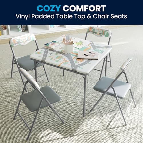 Flash Furniture Mindy Kids 5-Piece Folding Table and Chair Set, Printed | Daycare and Classroom, Children's Activity Table, Portable - color: Printed, size: 5 Piece Set