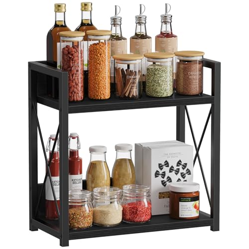 Giikin Kitchen Countertop Organizer, 2 Tier Coffee Bar Organizer, Black Spice Rack for Counter, Kitchen Counter Shelves, Particleboard,15.8" L x 7.9" W x 15.8" H (Black, L) - color: Black, size: Large
