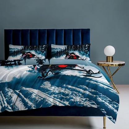 3 Piece Cool Snowmobile Bedding Set - Ultra Soft Fabric & Double-Sided Print, Breathable Comforter Set with 1 Quilt Cover & 2 Pillowcases for Home Hotel, 79"x90" - size: 79"x90"