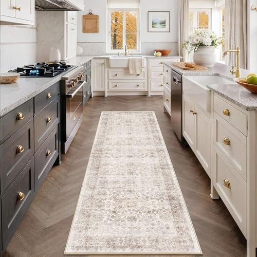 2x8 Runner Rug Beige Vintage Washable Runner Rugs for Hallway Kitchen | Boho Hallway Runner Rug Neutral Soft Non-Slip Retro Distressed Long Throw Carpet for Entryway Bathroom Bedroom - color: Neutral Beige, size: 2'*8'(Runner)