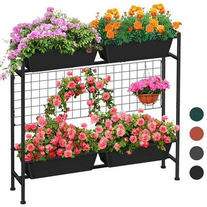 ETELI Vertical Raised Garden Beds Outdoor Elevated Herbs Garden Planter Boxes with Trellis and Legs 32.4" Flowers Beds Vertical Planters for Small Climbing Plant Vegetables Patio Balcony, Black - color: Black