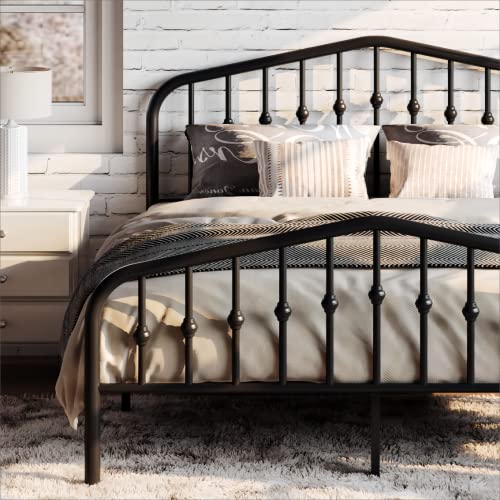 SHA CERLIN Queen Metal Bed Frame with Wrought Iron-Art Headboard, Black | Victorian Style Metal Platform Bed Frame, Wrought Iron-Art Headboard and Footboard, Under-Bed Storage, No Box Spring Needed - color: Black, size: Queen