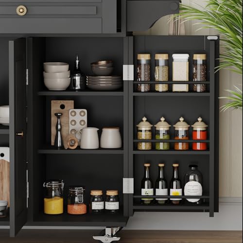 59 Kitchen Island Cart with Drop Leaf Breakfast Bar, Rolling Mobile Kitchen Island Table on Wheels with Storage Cabinet, Drawer, Spice/Towel Rack, Black - size: 59 Inch