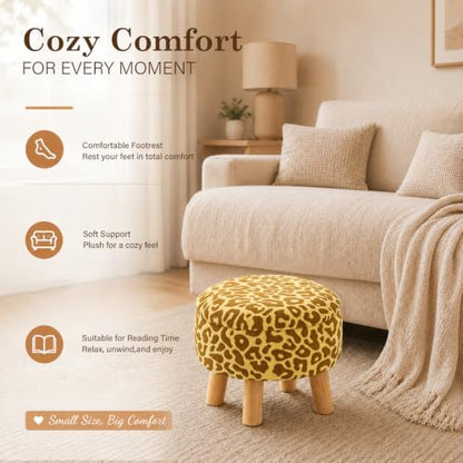 Wimarsbon Storage Ottoman, Modern Round Footrest with Soft Padded Seat, Pattern Velvet Footstool with Wood Legs, Accent Small Table or Plant Stand for Hallway, Living Room (Yellow) - color: Yellow