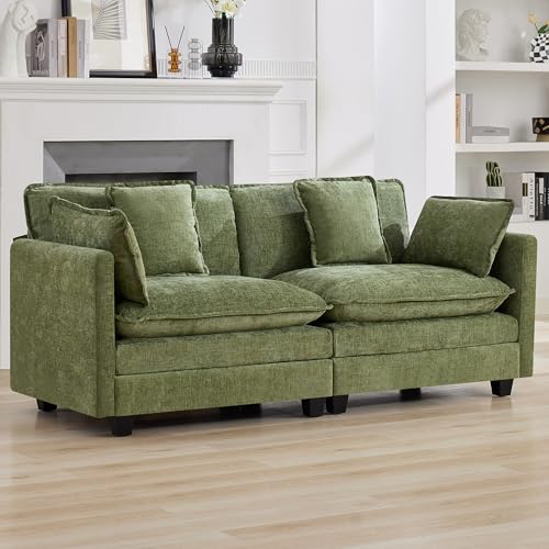 76" Cloud Loveseat Sofa, Modular Sectional Couch with Deep Seats and Double-Layer Thick Cushions, Chenille Upholstered 2-Seat Sofa for Living Room Apartment,Green - color: Green, size: 76'' Loveseat