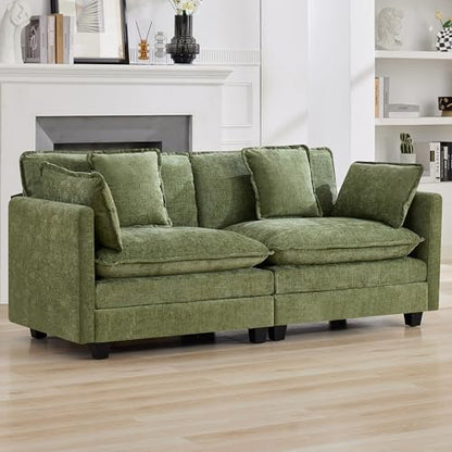 76" Cloud Loveseat Sofa, Modular Sectional Couch with Deep Seats and Double-Layer Thick Cushions, Chenille Upholstered 2-Seat Sofa for Living Room Apartment,Green - color: Green, size: 76'' Loveseat