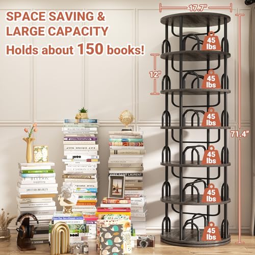 Aheaplus 6 Tier Rotating Bookshelf Tower, Revolving Bookcase, 360° Round Spinning Book Shelf, Narrow Swivel Bookshelves Vertical Turning Corner Bookshelf Organizer for Small Space, Black Oak - color: Black Oak, size: 6 Tier, 71" H