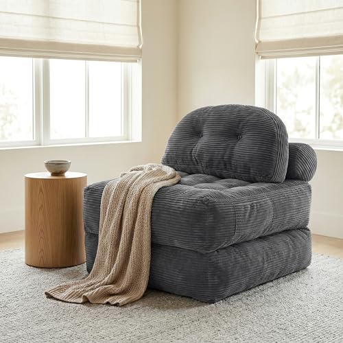Folding Sofa Bed with Pillow Convertible Sleeper Chair Boneless Foldable Couch Comfy Floor Sofa Lounge Couch Bed for Living Room, Bedroom, Apartment, Grey - color: Grey