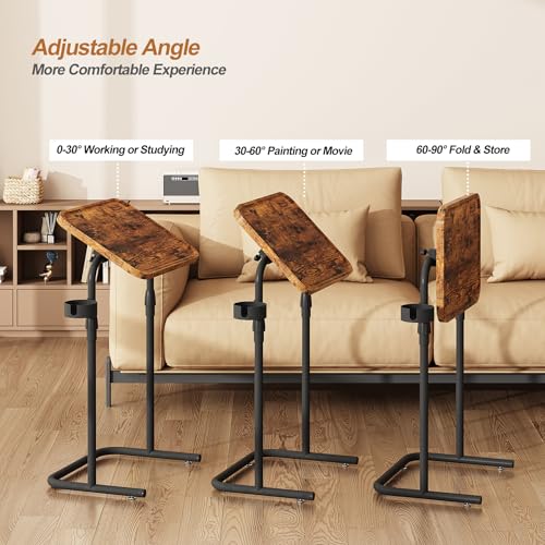 TUTOTAK C Shaped End Table with Tiltable Surface, Set of 2, Adjustable Height Side Table, Slide Under Couch Table TV Tray for Eating, Sofa Tray for Livingroom, Bedroom Brown TB01BB0912 - color: Brown