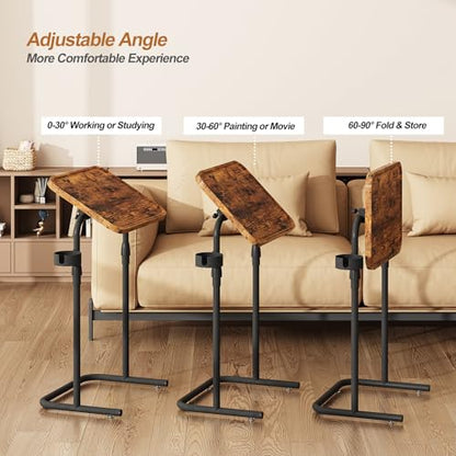 TUTOTAK C Shaped End Table with Tiltable Surface, Set of 2, Adjustable Height Side Table, Slide Under Couch Table TV Tray for Eating, Sofa Tray for Livingroom, Bedroom Brown TB01BB0912 - color: Brown