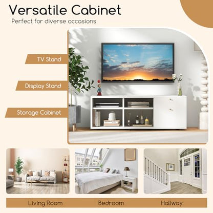 Giantex TV-Stand for Bedroom Entertainment Center - Modern TV Console Cabinet with 2 Drawers, 4 Compartments, Adjustable Feet, Media TV Storage Cabinet for Small Spaces, Entryway, Living Room, White