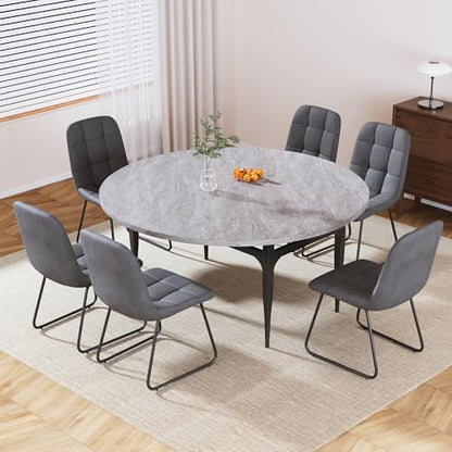 HIPIHOM 55‑Inch Extendable Dining Table Set with 6 Upholstered Chairs and Metal Frame for Dining Room - color: Grey/Grey