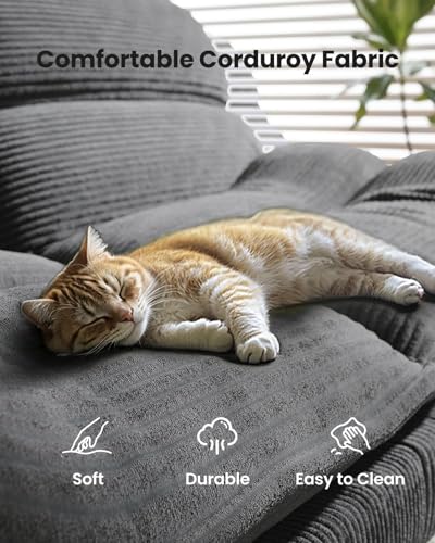 Convertible Futon Sofa Bed - Corduroy Loveseat with Adjustable Backrest & Armrests, Thickened Seat Cushion, Small Space Sleeper Couch for Apartment, Study Room & Office