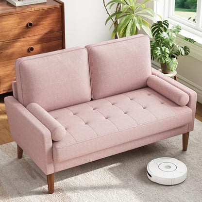 Vesgantti 48" Loveseat Sofa, Small Couch with Solid Wood Legs | Small Couch for Small Spaces, Mid Century Modern Loveseat, Easy Assembly Sofa for Living Room, Bedroom, Pink - color: Pink