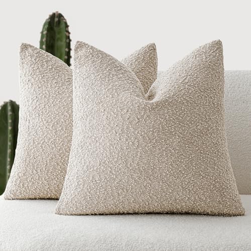 Foindtower Set of 2, Decorative Textured Boucle Throw Pillow Covers Accent Solid Pillow Cases Neutral Soft Cozy Couch Cushion Case for Chair Sofa Bedroom Living Room Home Decor 16 x 16 Inch,Oatmeal - color: Oatmeal, size: 16" x 16" (Pack of 2)