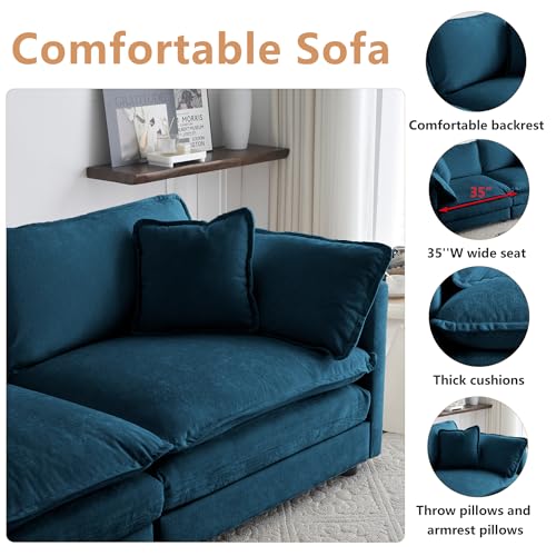 Modular Sectional Sofa, 76.4 Inch L Shaped Couch Set for Living Room, Loveseat Comfy Cloud Couches with Movable Ottoman, DIY Combination, Chenille, Blue - color: Blue, size: 76.4 Inch- L
