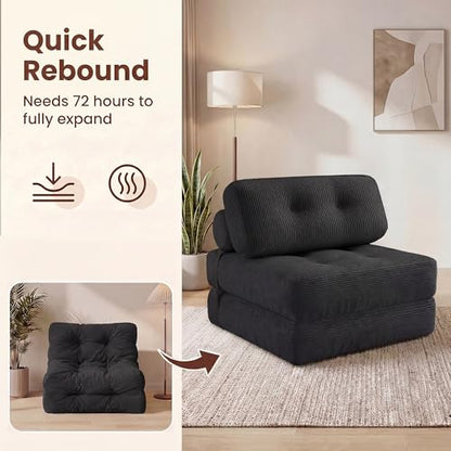 COSTWAY Folding Sofa Bed with Pillow, Convertible Couch (Black) | with Backrest & Fixing Straps, Boneless Convertible Sleeper Chair for Adults, Guest Use, Living Room - color: Black