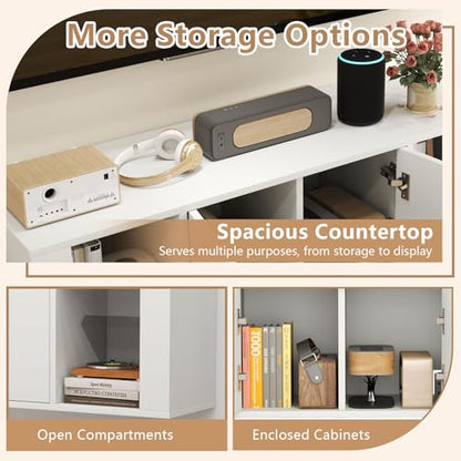 GOFLAME Floating TV Stand, Wall Mounted TV Console Table with Doors, Entertainment Media Center Under TV, Modern TV Cabinet for Living Room, Bedroom, Office, White - color: White