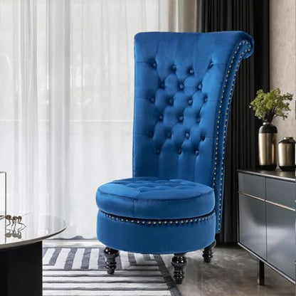 AVAWING High Back Velvet Tufted Throne Chairs with Storage Set of 2, Blue | Tufted Nailhead Design; Hidden Storage; Soft Velvet; Sturdy Wood Legs 330Lbs; High Density Foam; Ergonomic Back - color: Blue