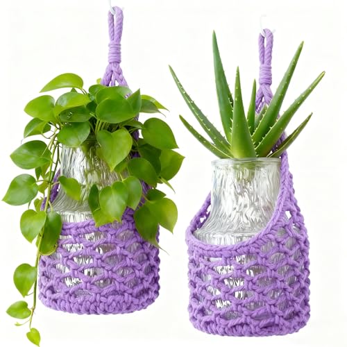 Macrame Wall Plant Hanger, Hanging Planter Basket Holder, Wall Planters for Indoor Plants, for Up to 6 Inch Pot (Purple, 6-Inch) - color: Purple, size: 6-Inch