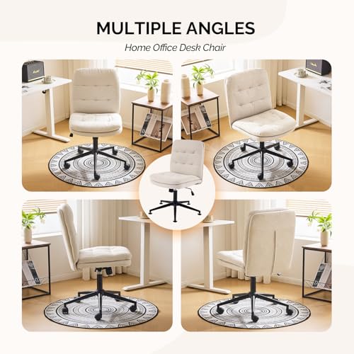 VINGLI Mid Back Armless Office Desk Chair with Wheels/no Wheels,360°Rocking Swivel Vanity Chair with Thickened Cushion,Adjustable Height Rolling for Reading Room, Make up,Linen Beige - color: Beige