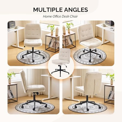 VINGLI Mid Back Armless Office Desk Chair with Wheels/no Wheels,360°Rocking Swivel Vanity Chair with Thickened Cushion,Adjustable Height Rolling for Reading Room, Make up,Linen Beige - color: Beige
