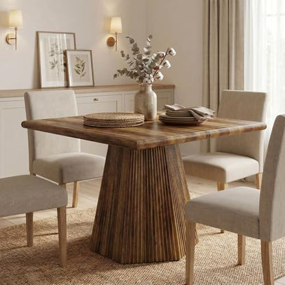 Tribesigns 31.5" Square Dining Table for 4, Rustic Brown | Farmhouse, Sturdy Pedestal Base for Kitchen & Dining Room & Living Room