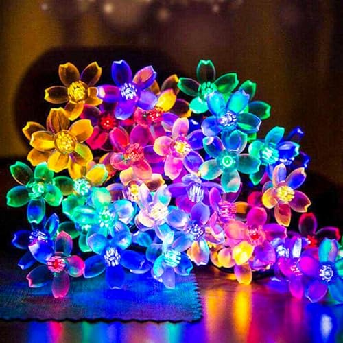 33ft Black Wire 100 LED Plug in Multicolor Fairy Flower String Lights Decor | Connectable Cherry Blossom lights Indoor Outdoor Decorations for Backyard, Patio, Garden, Birthday Party, Christmas, Easter - color: Multi-Flower-Black Wire