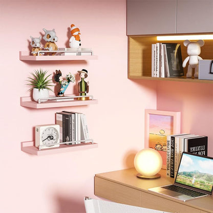 RYOFOBETTO Small Floating Shelf, 6X9 Inches Farmhouse Wall Shelves for Living Room, Bedroom, Picture Frames, Plants, Kitchen, Set of 3 (Pink and White) - color: Pink and White, size: 9"
