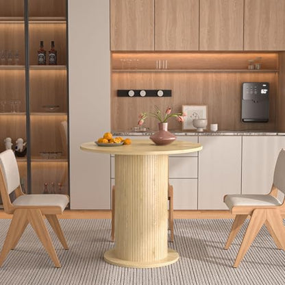 31.5 inch Round Dining Table for 2, Modern Farmhouse Kitchen Table | Small Circle Dining Tables with Wood Strip Base for Kitchen Living Room - color: Natural