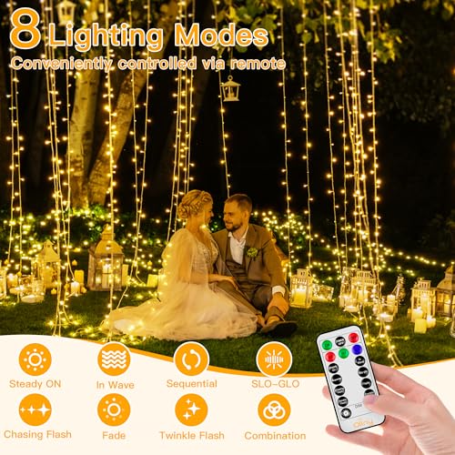 Ollny 400LED 131FT Christmas Lights Outdoor, Clear Wire Fairy Lights with Remote 3 Timer, Plug in 8 Modes String Lights for Bedroom Indoor Outside House Party Xmas Decorations, Warm White - color: Warm White, size: 400 LEDs