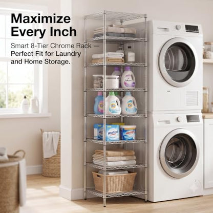 Finnhomy Heavy Duty 8 Tier Wire Shelving, 18x18x78.8 inches 8 Shelves Storage Rack with Thicken Steel Tube, Pantry Shelves for Storage, Adjustable Metal Shelving Unit, NSF Certified, Chrome - size: 78.8"H-Chrome