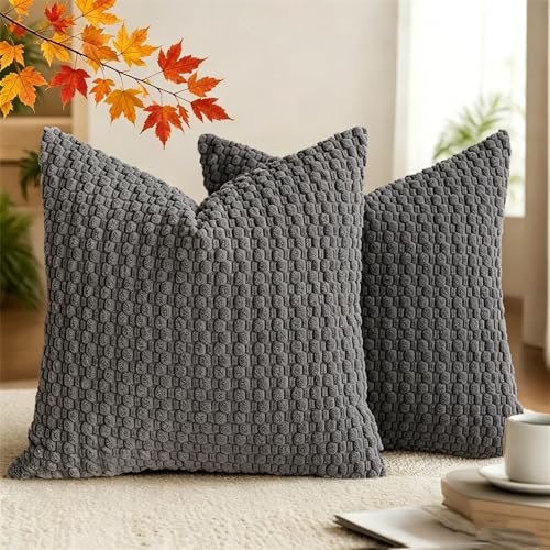 Set of 2 Boho Bubble Pillow Covers, Soft Textured Cushions | Modern Farmhouse Pillow Cases for Couch Sofa Bedroom Home Decor - color: Grey, size: 16" x 16" (Pack of 2)