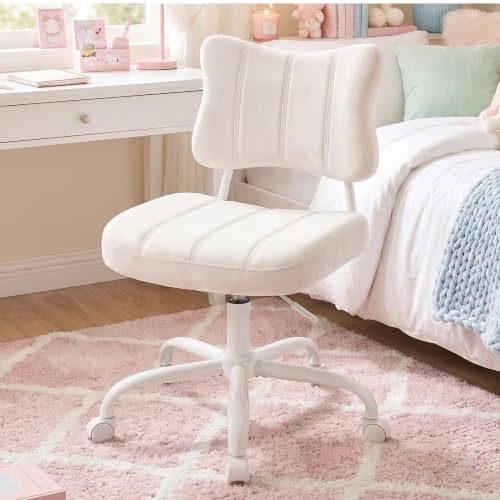 Homkdom Velvet Vanity Chair with Bow Backrest & Height Adjustable,Bedroom | Armless,360 Swivel,Silent Casters for Dressing Room & Living Room, Home Office,Make up,Reading,Beige - color: Beige