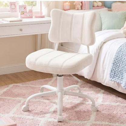 Homkdom Velvet Vanity Chair with Bow Backrest & Height Adjustable,Bedroom | Armless,360 Swivel,Silent Casters for Dressing Room & Living Room, Home Office,Make up,Reading,Beige - color: Beige