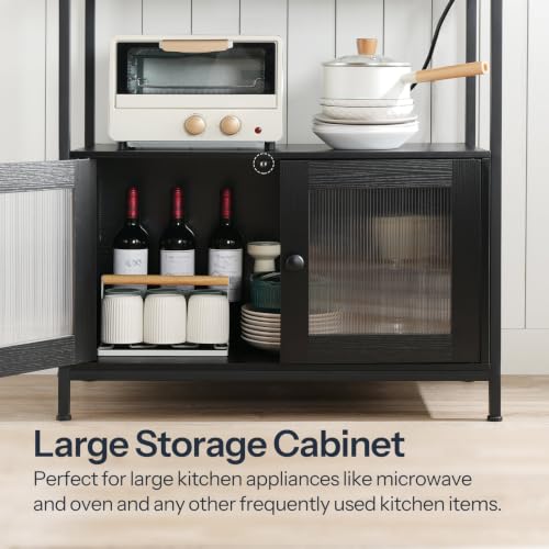 HOOBRO Bakers Rack with Storage Cabinet, 5-Tier Coffee Bar with Power Outlet and LED Lights, Industrial Microwave Oven Stand with Shelves, Kitchen Storage Shelf with Cabinet, Black BB13UDHB01 - color: Black