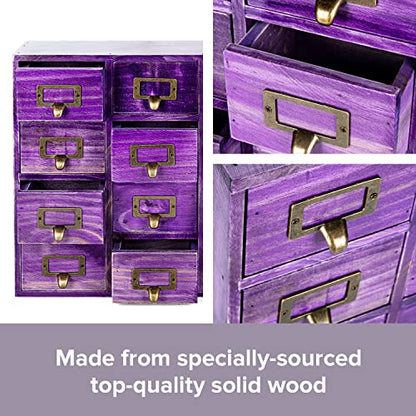 Purple 16-Slot Wooden Drawer Unit - Country Style Desk Organizer Box - 20"x3.6”x14” Wooden Storage Box w/ 16 Drawers - Countertop Drawers w/Label Holder & Handle - Slim 4-Level Organizer - color: 16 Drawer Plum Purple