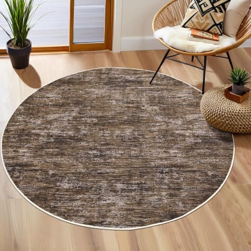 Washable Round Rug 4x4 ft for Living Room Modern Round Rug Small Bedside Carpet with Rubber Backing Stain Resistant Small Entry Mat Neutral Circle Rug for Bedroom Nursery Home Decor, Brown - color: Brown, size: 4' (Round)