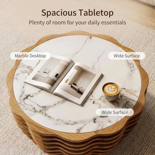32.1" Flower-Shaped Coffee Table with Marble Top, Cafe Table | Round Center Table, Modern Stone Tea Table, Unique Marble Patterns, for Living Room, No Need Assembled - color: 32.1" Flower-shaped Coffee Table