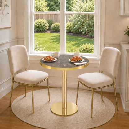TesNus 23.6" Small Round Dining Table for 2, Circle Tulip Table, Faux Marble Top with Gold Metal Pedestal Base, Modern Leisure Coffee Table for Small Spaces, Cafe, Office, Gray&Gold - color: Gray Top&gold Base