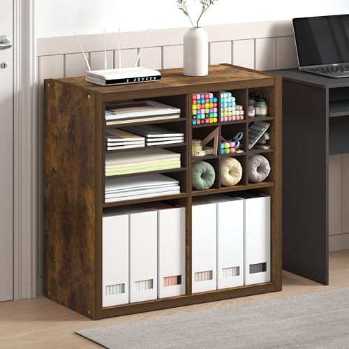 Furinno Cubicle 4-Cube Book Shelf, Extra Thick Frame Bookshelf, Amber Pine | 14.6" x 30" x 30", Reversible Bookcase with Open Back, for Living Room, Bedroom, Home Office - color: Amber Pine, size: 4-Cube