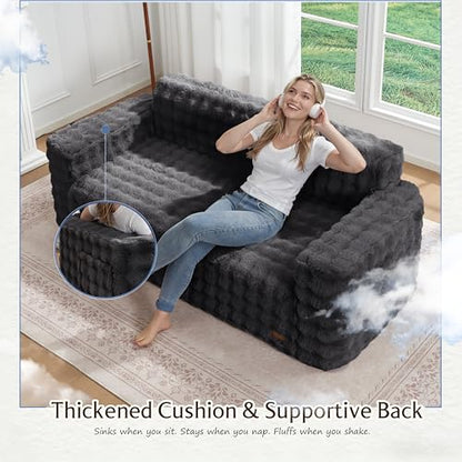ZurNesfure Sofa Couch 3-Seater Boneless Sofa with Pillow Darkgrey,3-Seater | No Assembly Need, Modern Couch with deep seat and Washable Cover Cloud Sofa for Living Room Bedroom Apartment - color: Bubble Darkgrey, size: 3-seater