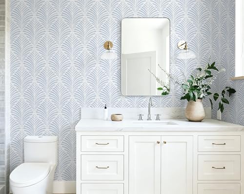 Safiyya Peel and Stick Wallpaper Boho Contact Paper 17.3"x196" Blue Geometric Modern Wall Paper Self Adhesive Removable Wallpaper for Bedroom Vinyl Rolls - color: Blue and White, size: 17.3" x 196"