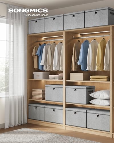 SONGMICS Large Storage Bins with Lids, 3 Pack Foldable Storage Boxes | 3 Pack Foldable Storage Boxes, 41 Quart Fabric Closet Organizer, 16.9"L x 11.8"W x 11.8"H, Dove Gray URFB545GD01 - color: Dove Gray（With Lids）, size: 41 Quart- 3 pack