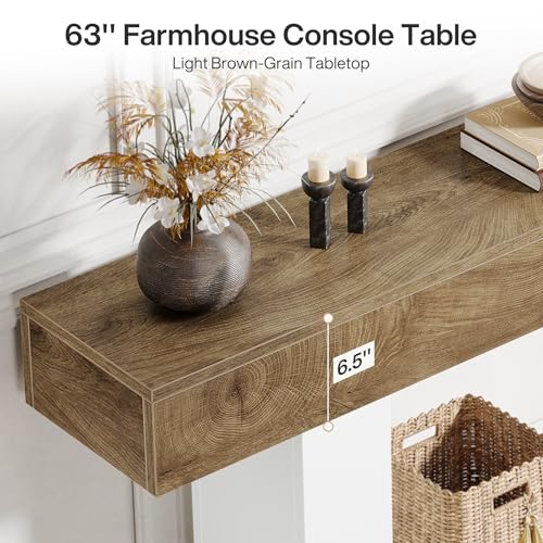 Tribesigns 63" Console Table, Farmhouse 2-Tier Entryway Table with U-Shaped Base, Narrow Long Wood Sofa Table Behind Couch Table for Living Room, Hallway, Foyer, Light Brown & White - color: Light Brown & White