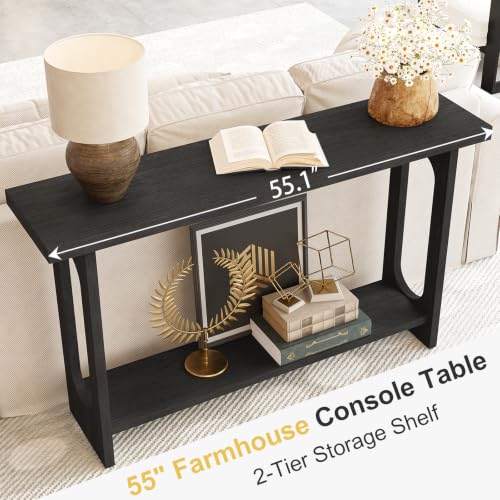 Black Entryway Table, 55‘’ Narrow Wood Console Table Entrance Tables for Front Door Sofa Tables for Entryway, Living Room