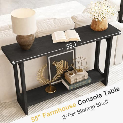 Black Entryway Table, 55‘’ Narrow Wood Console Table Entrance Tables for Front Door Sofa Tables for Entryway, Living Room