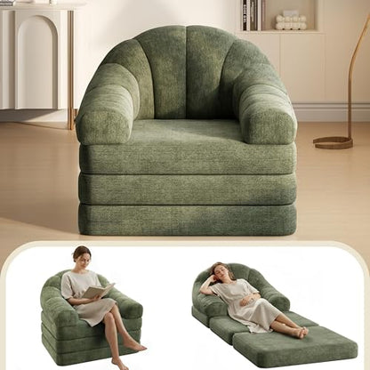 Yaheetech 93" Folding Sofa Bed Convertible Sofa Chenille, Green | Foldable Sofa Bed Convertible Chair Sleeper Chenille Couch with Handle, U-Shape Support for Living Room, Bedroom, Apartment - color: Green